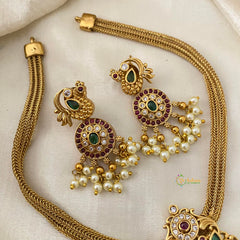 Elegant Dual Peacock AD Stone Pendant Addigai Choker-G12081