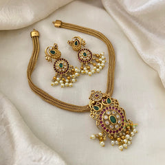 Elegant Dual Peacock AD Stone Pendant Addigai Choker-G12081