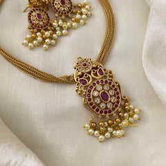 Elegant Dual Peacock AD Stone Pendant Addigai Choker-G12082