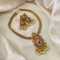 Elegant Dual Peacock AD Stone Pendant Addigai Choker-G12082