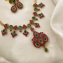 Fancy AD Stone Addigai Choker-Red Green-G12072