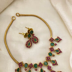 Fancy AD Stone Addigai Choker-Red Green-G12072