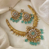 Premium AD Stone Pendant Hasli Choker-Aqua Green Beads-G12095