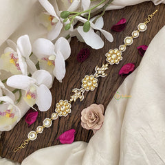 Vriksham Premium Floral Kundan Jadau Sheeshphool-White-J2773