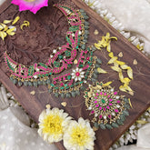 Vriksham Kundan Jadau Layered Dual Peacock Short Neckpiece-Pastel Green Beads-J3732