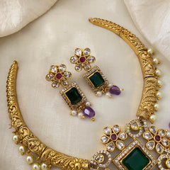 Premium AD Stone Hasli Choker-Purple Beads-G12086