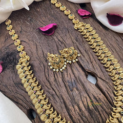 Vriksham Premium Lakshmi Coin Peacock Long Neckpiece-Red Green-G16155