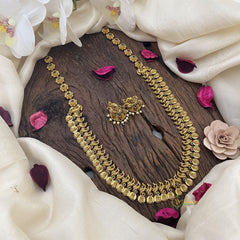 Vriksham Premium Lakshmi Coin Peacock Long Neckpiece-Red Green-G16155