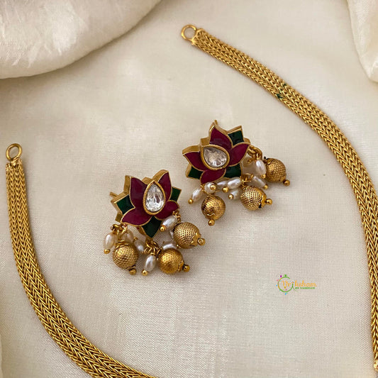 Premium AD Stone Lotus Addigai Choker-Rice Pearls-G12070