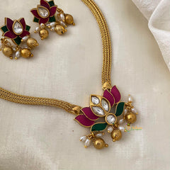 Premium AD Stone Lotus Addigai Choker-Rice Pearls-G12070