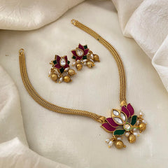 Premium AD Stone Lotus Addigai Choker-Rice Pearls-G12070