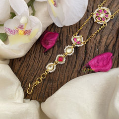 Vriksham Antique Floral Red White Kundan Jadau Sheeshphool-J2803