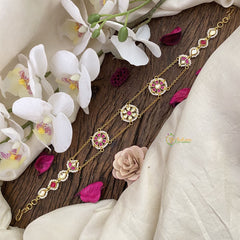 Vriksham Antique Floral Red White Kundan Jadau Sheeshphool-J2803