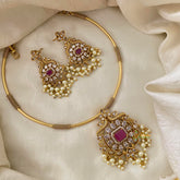 Premium AD Stone Pendant Hasli Choker-Dual Peacock-G12089