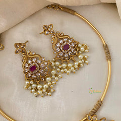 Premium AD Stone Pendant Hasli Choker-Dual Peacock-G12089