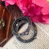 Vriksham Navaratnam Doted Tribal Oxidized Silver Kada Bnagle-S1143