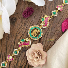 Vriksham Exquisite Elephant Peacock Kundan Jadau Sheeshphool-Red Green & White-J2769