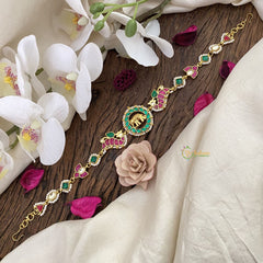 Vriksham Exquisite Elephant Peacock Kundan Jadau Sheeshphool-Red Green & White-J2769