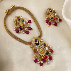 Premium Navratna AD Stone Tirupati Balaji Addigai Choker-G12080