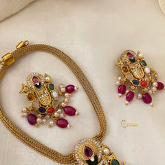 Premium Navratna AD Stone Tirupati Balaji Addigai Choker-G12080