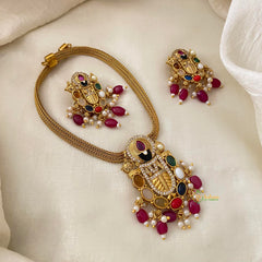 Premium Navratna AD Stone Tirupati Balaji Addigai Choker-G12080