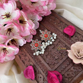 Vriksham Floral Maharashtrian Style Press Bugadi-Coral-White Bead-J3145