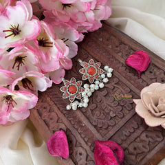 Vriksham Floral Maharashtrian Style Press Bugadi-Coral-White Bead-J3145