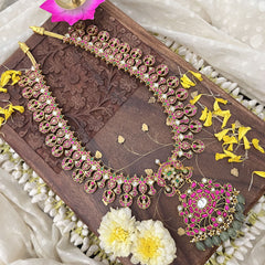 Vriksham Exquisite Kundan Jadau With Pendant Long Neckpiece-Pastel Green Beads-J3735