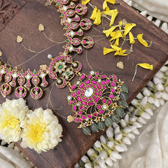 Vriksham Exquisite Kundan Jadau With Pendant Long Neckpiece-Pastel Green Beads-J3735