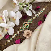 Vriksham Precious Elephant Kundan Jadau Sheeshphool-Green White-J2765