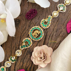 Vriksham Precious Elephant Kundan Jadau Sheeshphool-Green White-J2765