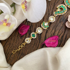 Vriksham Precious Elephant Kundan Jadau Sheeshphool-Green White-J2765