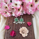 Vriksham Floral Maharashtrian Style Press Bugadi-Green-White Bead-J3141