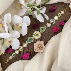 Vriksham Floral Dual Peacock Kundan Jadau Sheeshphool-Green & White-J2798