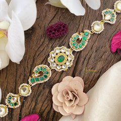 Vriksham Floral Dual Peacock Kundan Jadau Sheeshphool-Green & White-J2798