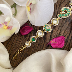 Vriksham Floral Dual Peacock Kundan Jadau Sheeshphool-Green & White-J2798