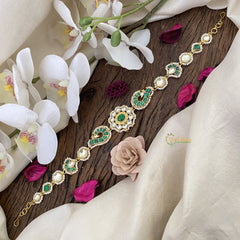 Vriksham Floral Dual Peacock Kundan Jadau Sheeshphool-Green & White-J2798