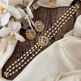 Vriksham Gold look alike Pearl High Neck Choker-Peacock-Pitch-Right Side-G22208