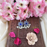 Vriksham Floral Maharashtrian Style Press Bugadi-Blue-White Bead-J3142