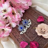 Vriksham Floral Maharashtrian Style Press Bugadi-Blue-White Bead-J3142