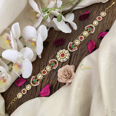 Vriksham Precious Kundan Jadau Sheeshphool-Red Green & White-J2761