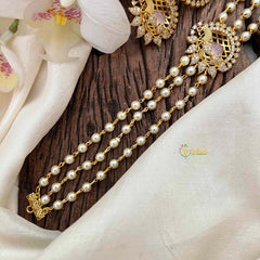 Vriksham Gold look alike Pearl High Neck Choker-Peacock-Pitch-Right Side-G22208