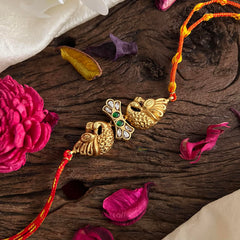 White Green Kundan Stone Peacock Pendant Rakhi-Rakshabandhan-G13020