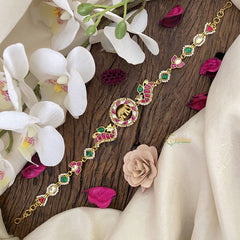 Vriksham Exquisite Elephant Peacock Kundan Jadau Sheeshphool-Red Green & White-J2768