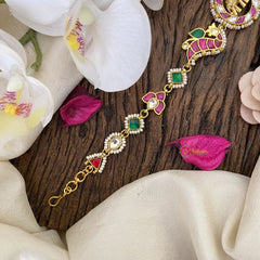 Vriksham Exquisite Elephant Peacock Kundan Jadau Sheeshphool-Red Green & White-J2768