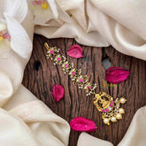 Vriksham Elegant Lakshmi Style With Leaf Chain Kundan Jadau Maang Tikka-Pearl-J4256