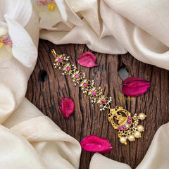 Vriksham Elegant Lakshmi Style With Leaf Chain Kundan Jadau Maang Tikka-Pearl-J4256