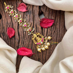 Vriksham Elegant Lakshmi Style With Leaf Chain Kundan Jadau Maang Tikka-Pearl-J4256