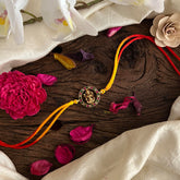 Kundan Stone Lakshmi Pendant Rakshabandhan Rakhi-Red White Green-G13004