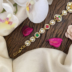 Vriksham Exquisite Floral Red Green & White Kundan Jadau Sheeshphool-J2804